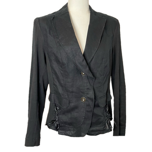 Apanage Germany Linen Blazer Ribbon Detail Stretch Panel Side Sleeve Womens 10